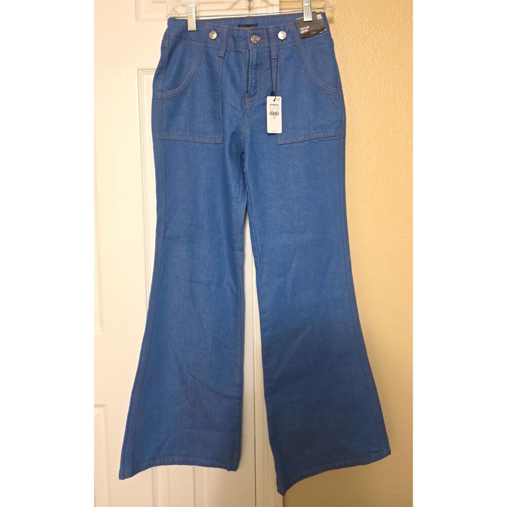 Express Women’s 70s Flare Mid Rise Stretch Blue Medium Wash Denim Jeans Size 2